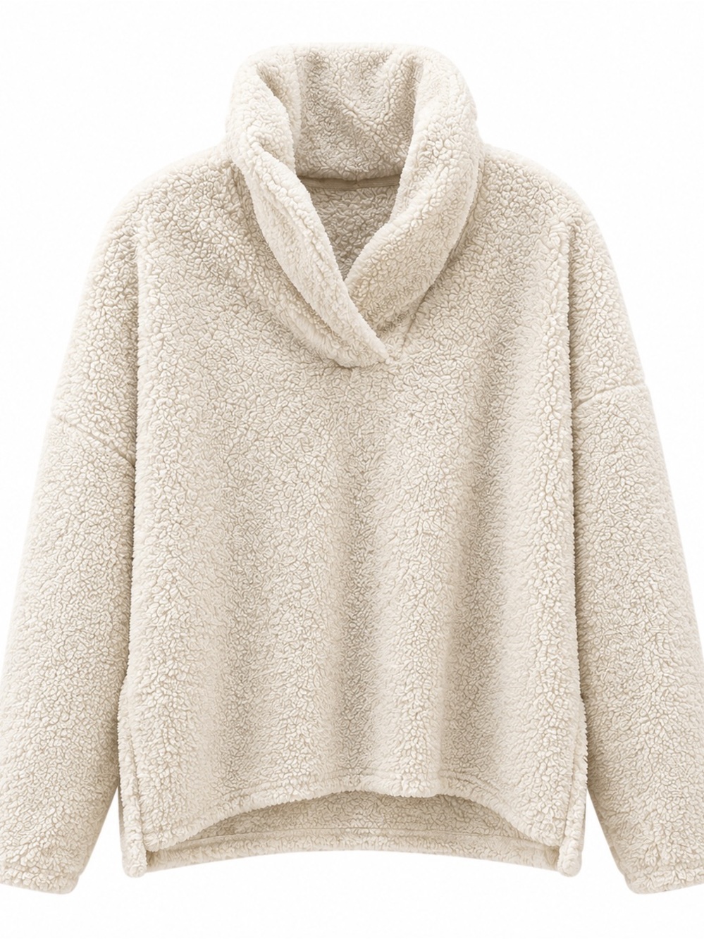 Cozy Sherpa Fleece Cowl Neck Sweatshirt Cream Size Medium